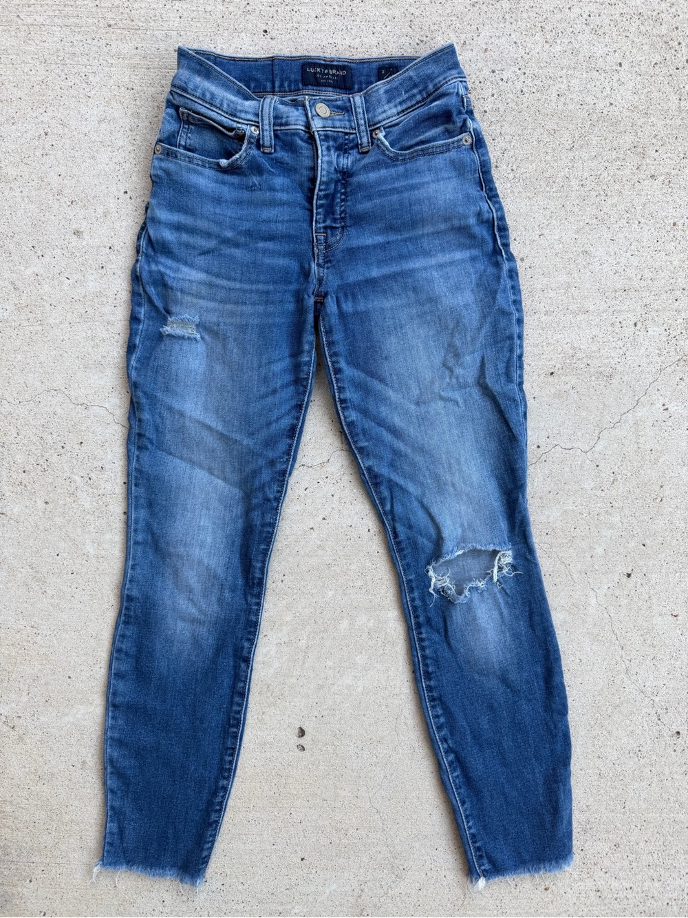 Lucky Brand Ava Mid Rise Super Skinny Distressed Raw Hem Jeans Women 2/26